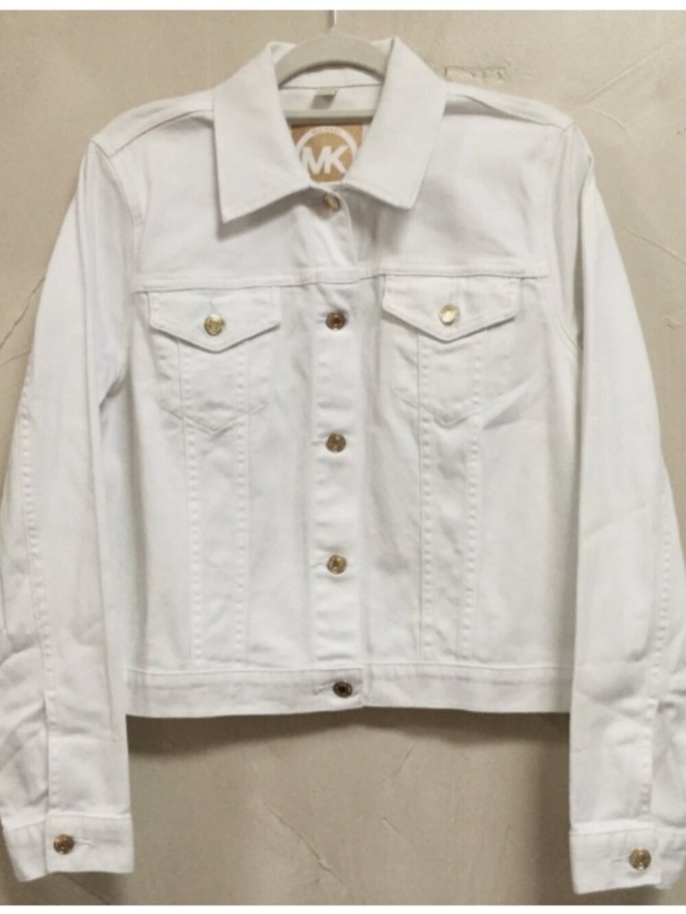 MK Michael Kors Women Size XL white cropped trucker jean jacket denim stretch